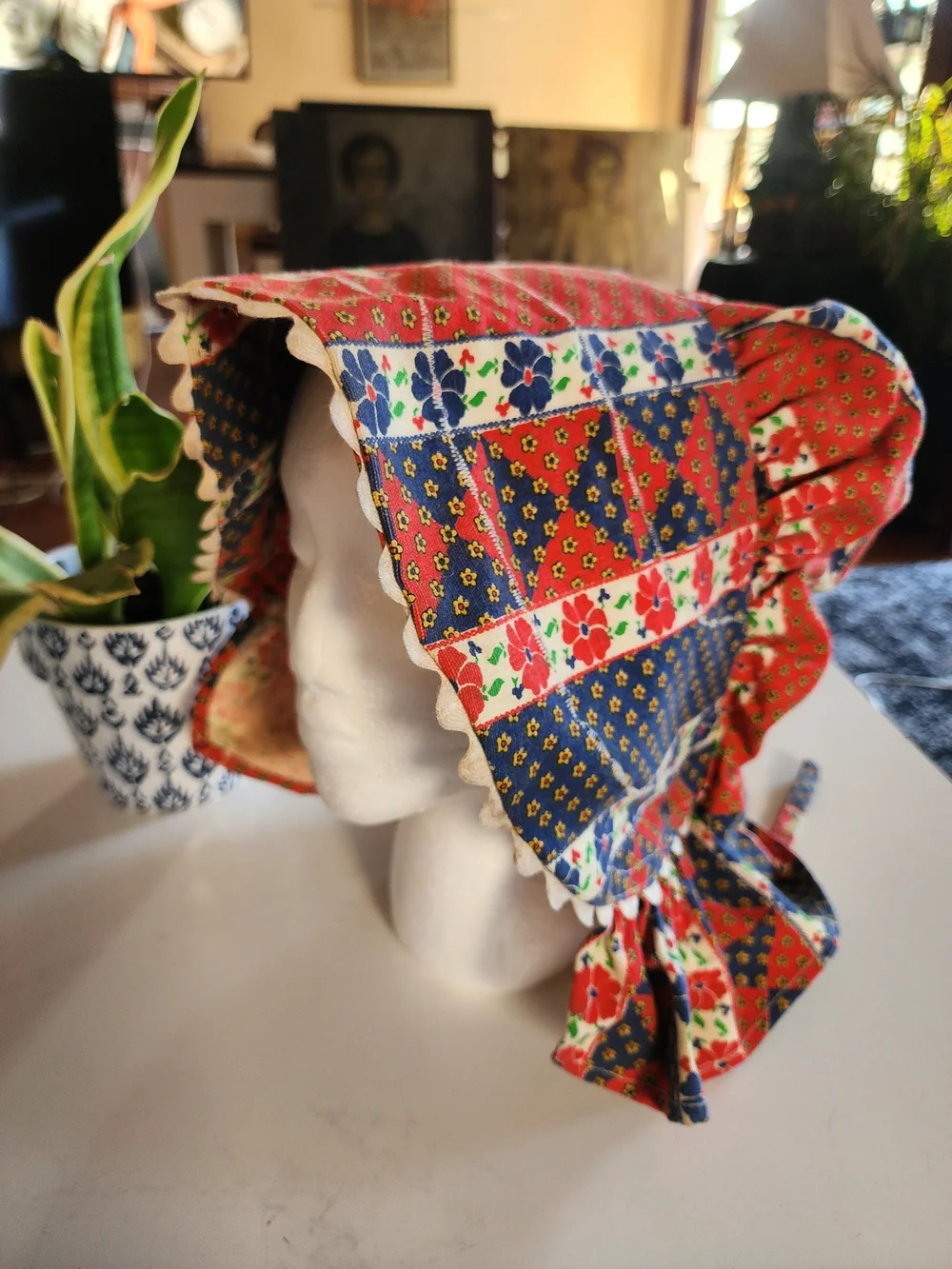 Vintage Handmade 70s Prairie Sun Bonnet Patchwork Calico Cottagecore HollyHobbie